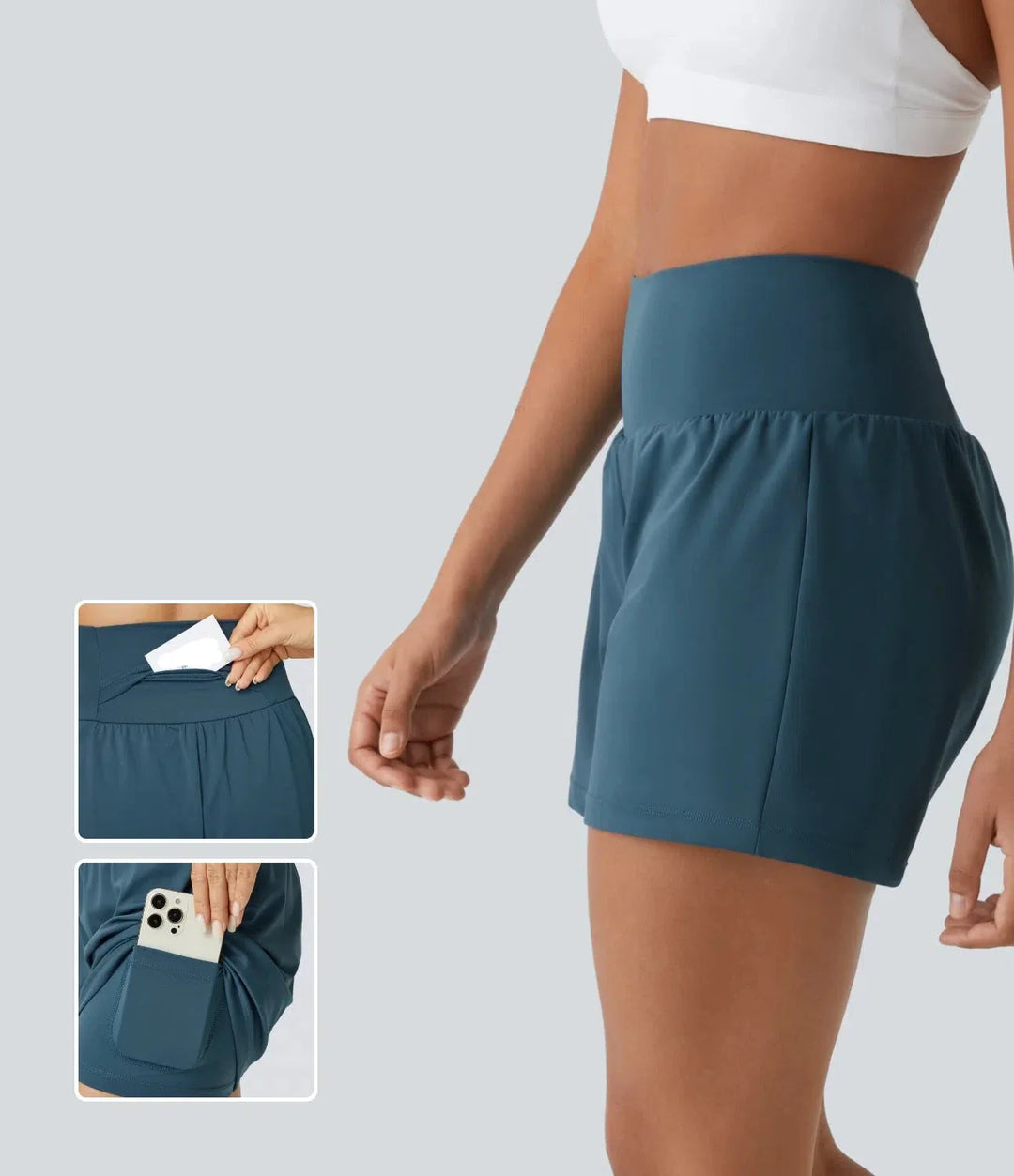 Hilara™ | 2-in-1 yoga shorts with high waist, back pocket and side pocket