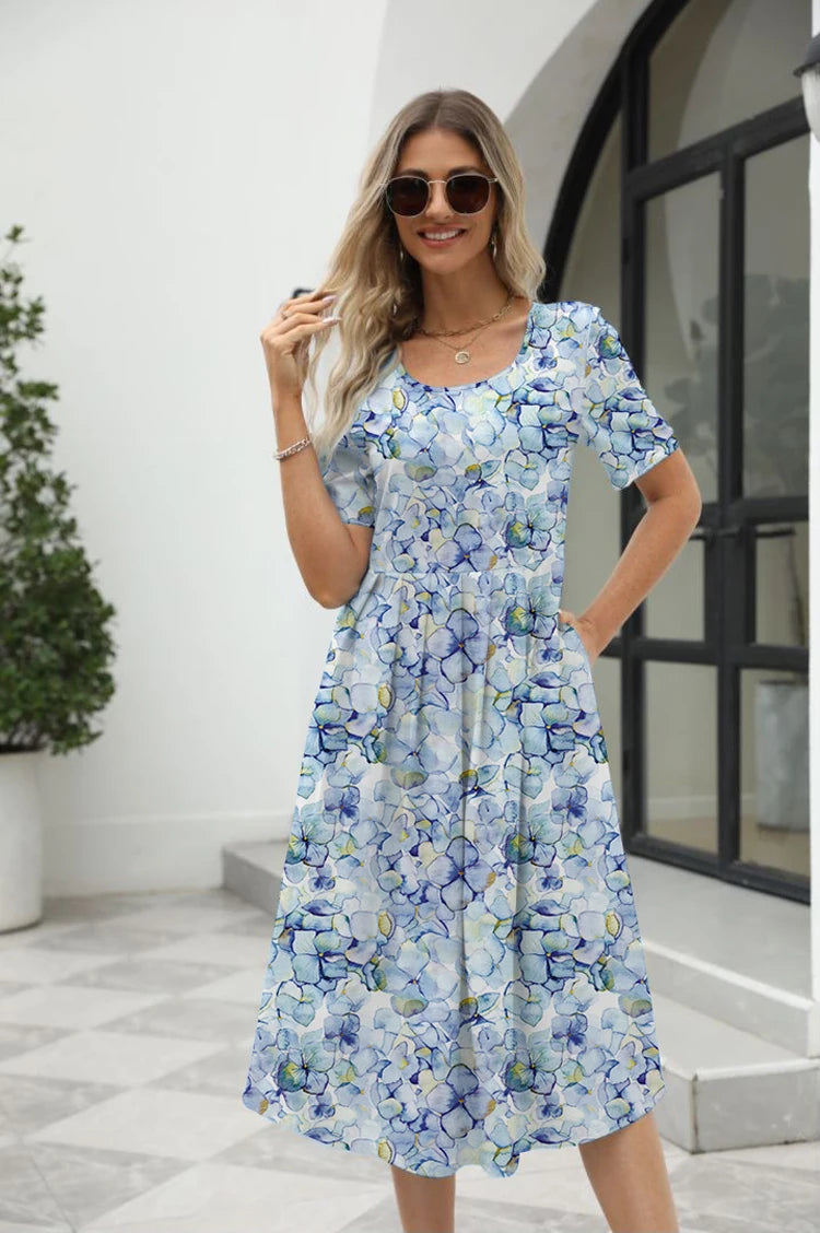 Lina | Elegant floral print Round Neck Dress