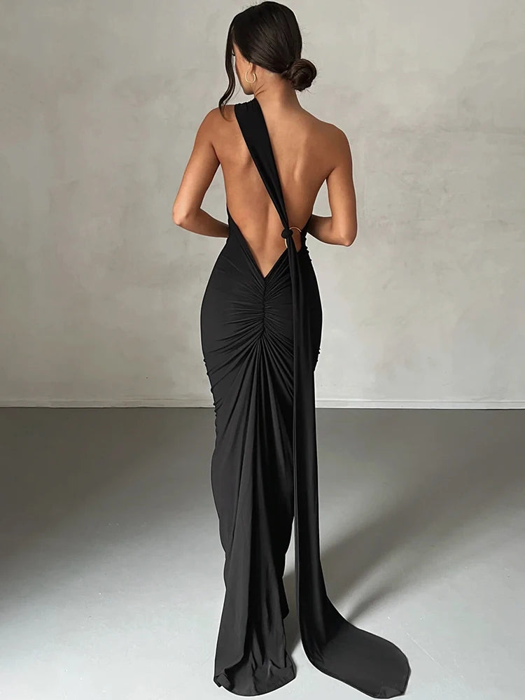 Miranda | elegant backless dress with Adjustable Scarf