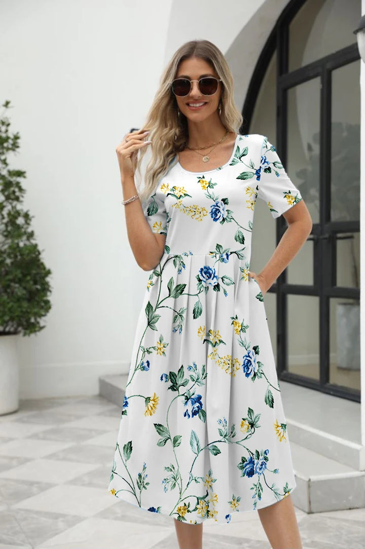 Lina | Elegant floral print Round Neck Dress