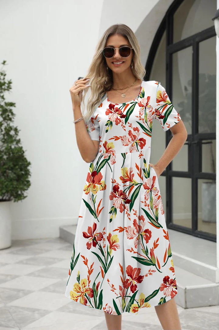 Lina | Elegant floral print Round Neck Dress