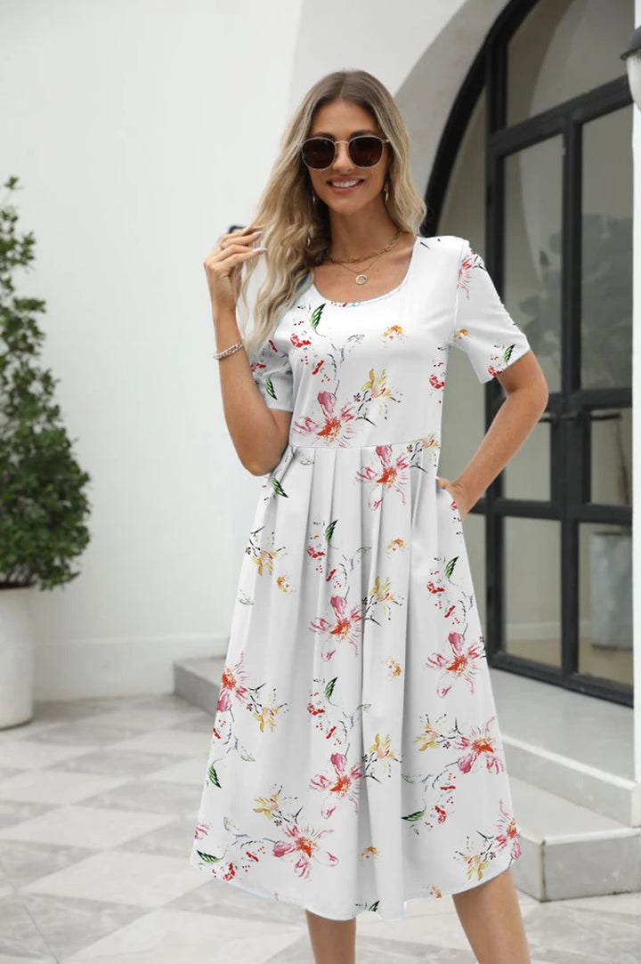 Lina | Elegant floral print Round Neck Dress