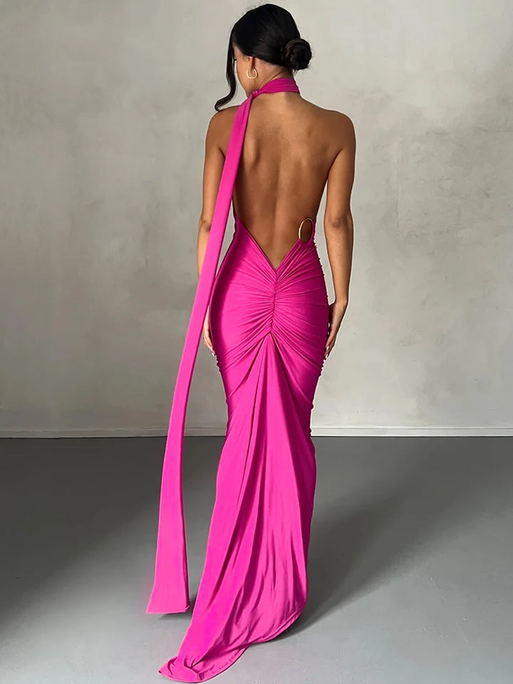 Miranda | elegant backless dress with Adjustable Scarf